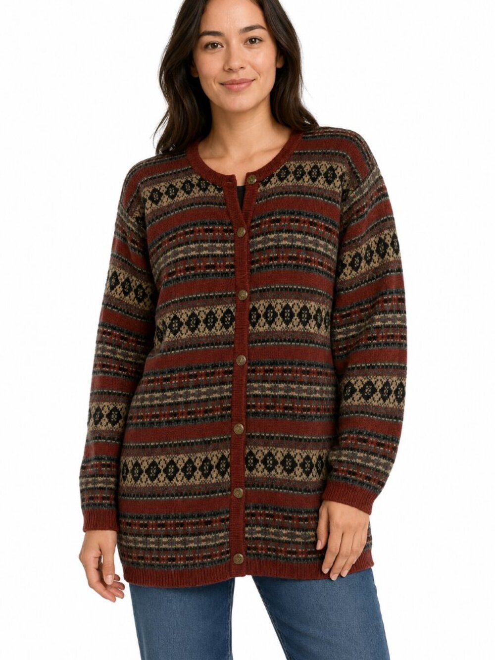 Vintage Collection L'OFFICIEL Fair Isle Knit Cardigan Sweater - Wool Blend